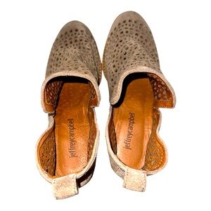 JEFFREY CAMPBELL Women's Leather Brown Rosalee Ankle Boot 6 Taupe Heeled Boot‎